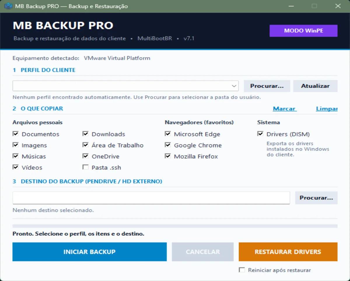 Tela do MB Backup PRO